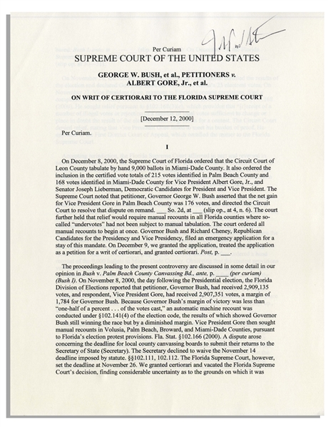 John Paul Stevens Signed Bush v. Gore Supreme Court Decision